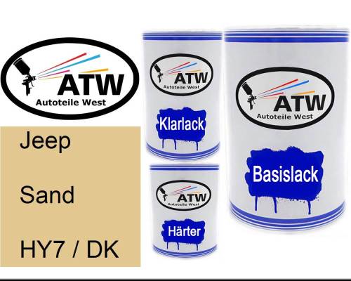 Jeep, Sand, HY7 / DK: 500ml Lackdose + 500ml Klarlack + 250ml Härter - Set, von ATW Autoteile West.